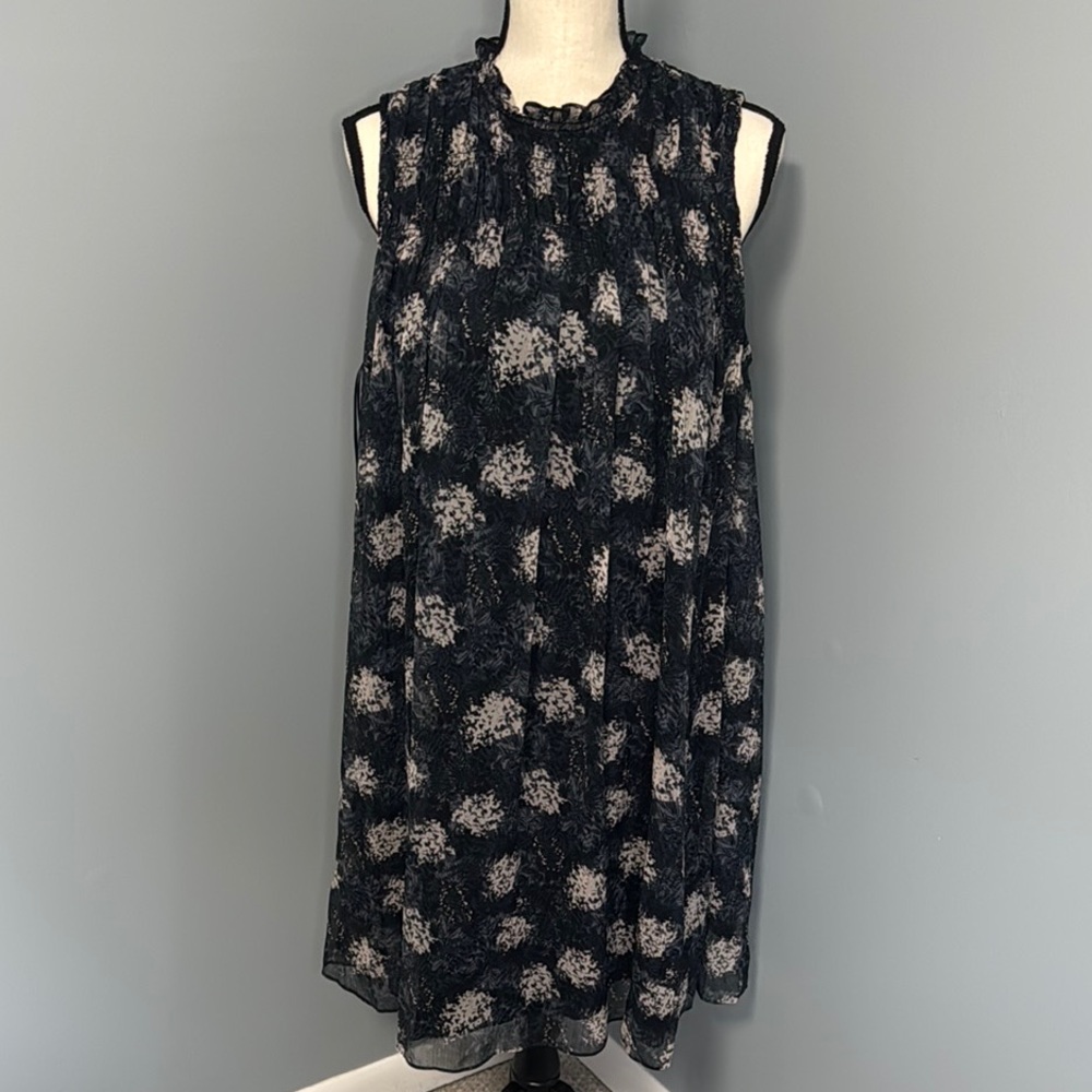 Joie Blue/Cream Sleeveless Mock Neck Lined Dress Sz L